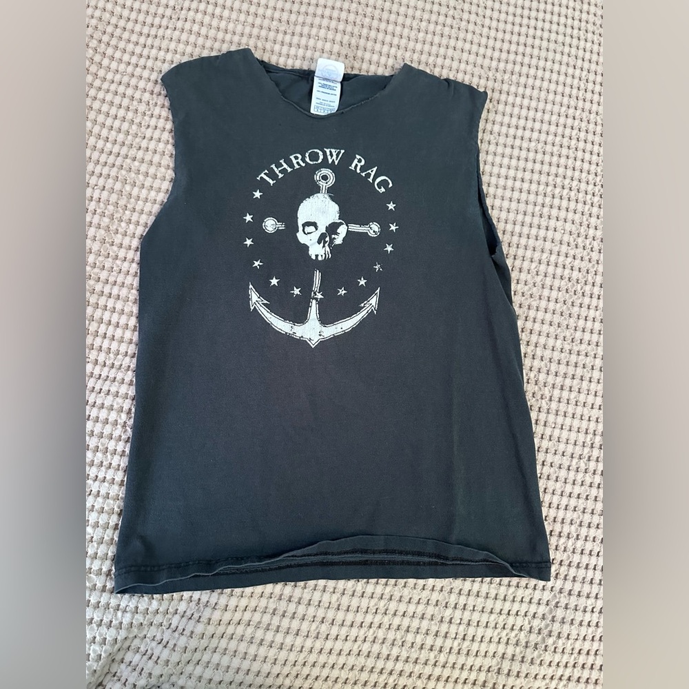 Throwrag Men’s Cut Off Sleeveless Tank with Skull & Anchor Graphic Punk Rock